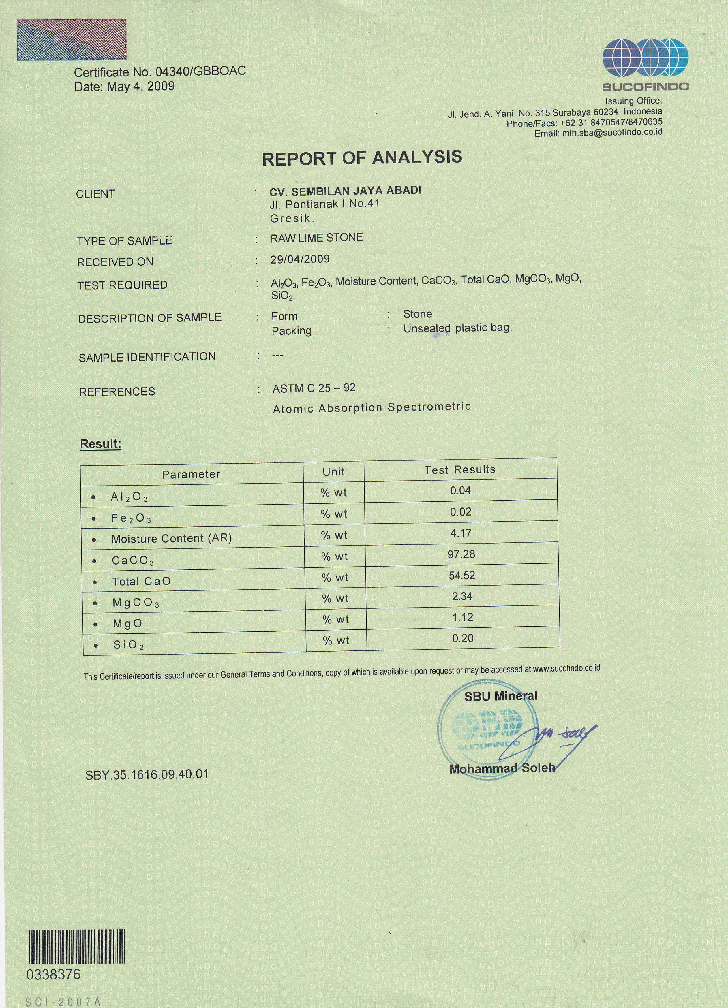 Spec Limestone / Batu Kapur - Bentuk : Bongkah I