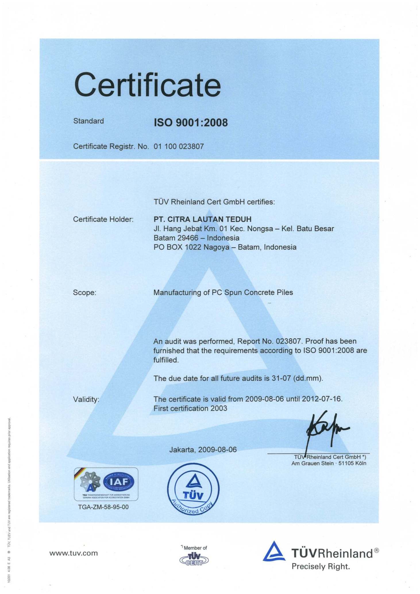 Sertifikat ISO 9001 2008