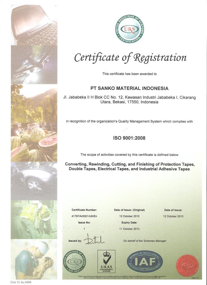 ISO9001: 2008 dari Badan Sertifikasi URS