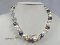 www.cnepearls.com wholesale 11-12mm multi-colour potato shape cultured pearl luxury single necklace