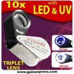 10X Jeweler Loupe Magnifier + LED & UV light,  21mm lens
