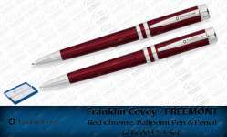 ( FranklinCovey ) " Authorised Distributor for Indonesia " FranklinCovey- Freemont Red Chrome FC0032-3 SET BP Metal Pen Souvenir / Gift and Promotion