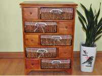 wooden chest with wicker drawer