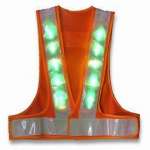 LED Reflective Safety Vest,  Made of 8cm White PVC Tape on Orange Mesh SLOG02-8-18G