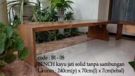 bench kayu jati solid tanpa sambungan ukuran 240 x 70 x 7cm