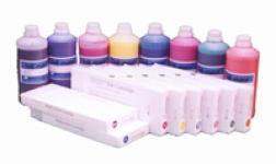 Solvent ink (ECO-MAX,  ECO-ULTRA,  EX3,  hard),  Epson 10600/10000/9600 ultrachrome,  pigment,  dye ink,  HP5500/5000 dye ink,  sublimation ink and transfer paper
