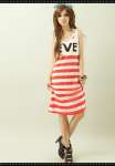 A2625# Two-piece striped dress - red