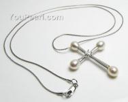 925 silver cross white rice freshwater pearl necklace (FPN162)