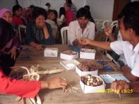 Pelatihan kerajinan daur ulang kertas,  eceng gondok,  bunga kering,  akar-akaran,  batok kelapa,  dll.