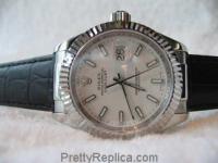 Rolex Datejust Leather Band White Dial tickwatches.com