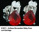 E1871 - 2x9mm Italian Bermudan Ruby Pear cut Earrings