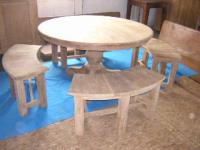 Round Table (old teak wood) - Turning leg with round bench