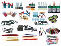 Hair iron,  extension tools,  plier, micro ring,  glue stick, keratine rebond, glue gun, needle