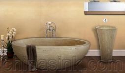 sunshine-travertine-pedestal-sink-and-sunshine-travertine-bathtub-project