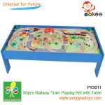 80 pcs wooden railway play toy set on the wooden table