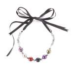 Color bead string ribbon necklace color