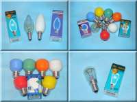 Candle,  round,  softon and pigmy incandescent light bulbs