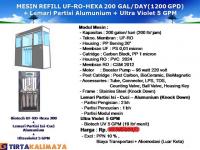 Depot Air Minum Isi Ulang UF-RO-HEXA 200 Galon/ Hari + Lemari Partisi Isi Ulang Alumunium/ Satinless Steel + Ultra Violet ( Komplit)