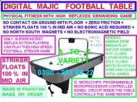 INDOOR SPORTS ITEM , BIG SIZE - FRICTIONLESS MAJIC FOOTBALL TABLE - THE STRIKER REALLY 100% FLOATS IN MID AIR- NO CONTACT WITH FLOOR OR GROUND -NO BORIC POWDER - NO ELECTROMAGNETIC FIELD -NO MAGNETS - PRICE UNDER 20 LACS - MADE ON ORDER 03002529922