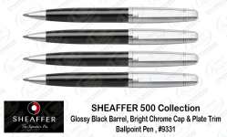 Sheaffer 500 Collection - Glossy Black,  Bright Chrome Cap NT # 9331 Ballpoint Pen Promosi / Hadiah / Souvenir