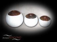White Ball Candle Holder with Mahogany Wood