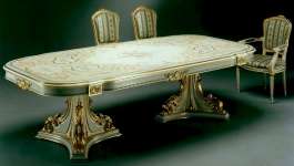 FRENCH PEDESTAL INLAID DINING ROOM SET 10 KURSI + 1 MEJA ( CODE : JD - DRS 005 )