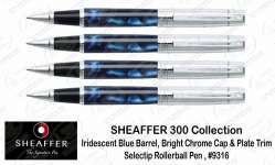 Sheaffer 300 Collection - Iridescent Blue Barrel,  Bright Chrome Cap NT # 9316 Rollerball Pen Gift / Souvenir and Promotion