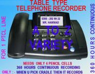 TABLE TYPE TELEPHONE VOICE RECORDER WITH CRADLE  FOR - PTCL WIRED PHONE - 1 CHANNEL - NO COMPUTER IS REQUIRED - MAX 360 HOURS RECORDING - OPERATED BY NORMAL AA CELLS - KARACHI ISLAMABAD QUETTA PAKISTAN MR. HAMMAD 03002529922