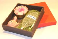 A-005-Aroma set with cone shape incense, incense stick and incence holder 2 designs in The Burmese silk box