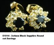 E1514 - 2x4mm Italian Black Sapphire Round cut Earrings