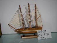 Model SHIPS SAIL Boat--Wood Model Schooner On Base--006m