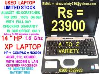 XP LAPTOP 14" LIMITED STOCK - ALMOST NO SCRATCHES - NO BOX - CHECKING WARRANTY MORNING TO EVENING = 1.6Ghz CENTRINO = 40gb = 512 = COMB= MODEM = LAN = 23900 - FINAL = 03002529922 - OVERALL PAKISTAN DELIVERY