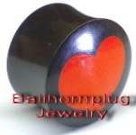 horn,  bone,  stone and wood plugs organic piercing jewelry part,  red heart inlay