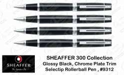 ( sheaffer) " Authorised Distributor for Indonesia " Sheaffer 300 Collection - Glossy Black,  Chrome Plate Trim # 9312 Rollerball Pen Souvenir Perusahaan / Hadiah Promosi / Merchandise Perusahaan