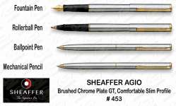 Sheaffer AGIO - Brushed Chrome With Gold Trim # 453 Metal Pen Promosi / Hadiah / Souvenir