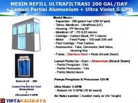 Depot Air Minum Isi Ulang Ultrafiltrasi 200 Galon/ Hari + Lemari Partisi Isi Ulang Alumunium/ Stainless Steel + Ultra Violet ( Komplit)