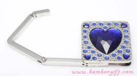 Square Shaped Blue Heart Crystal Foldable Handbag Hanger/ Purse Hanger/ Handbager Hook/ Purse Hook/ Purse Holder