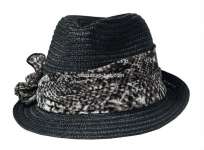 fedora hat in paper braid with chiffon scarf
