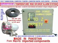 TEMPERATURE RISE OR DROP ALARM SYSTEM - in LOUD SOUND = FOR IT CENTER = DATA CENTER = SERVER ROOMS = UPS CENTER = COMPUTER ROOM = MOBILE CELLULAR COMPANIES EXPENSIVE ELECTRONIC ITEMS = 0300 2529922 - HAMMAD SABRI