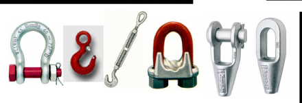 Shackle,  Hook,  Turnbuckle,  Wire Clip / Wire Clamp,  Open Spelter Socket,  Closed Spelter Socket,  Masterlink,  Turnbuckle dll ( CROSBY,  GUNNEBO,  JOHNSON)