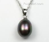925 silver black freshwater pearl pendant wholesale,  9-10mm (FPP120)