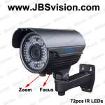 External varifocal weatherproof ir cameras,  DC12V / AC24V double voltage,  72pcs IR LEDs,  60m IR working distance ( www.JBSvision.com)