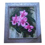 Oil Painting in canvas,  Frame Wood handmade engraving (Bunga Anggrek)