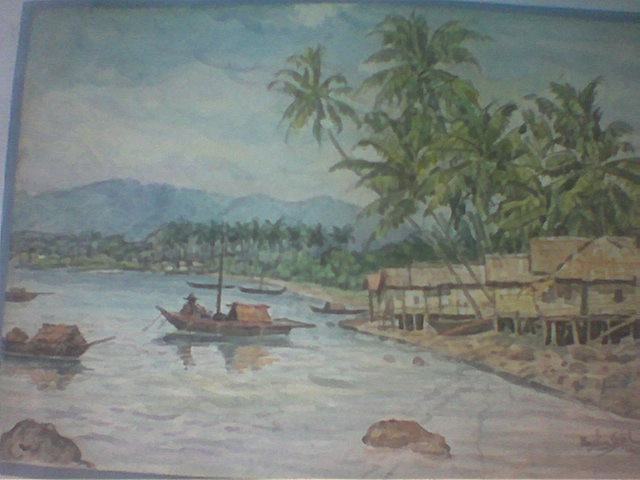 Nelayan di kampung (Water colour)
