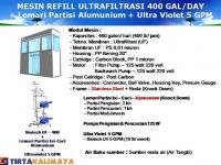Depot Air Minum Isi Ulang Ultrafiltrasi 400 Galon/ Hari + Lemari Partisi Isi Ulang Alumunium/ Stainless Steel + Ultra Violet ( Komplit)