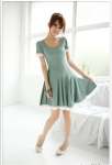 Hot-Sale Curved Shape Cropped Nice Lace Short Sleeve Cotton Dress â Green