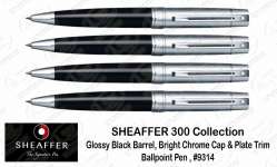 Sheaffer 300 Collection - Glossy Black Barrel,  Bright Chrome Cap NT # 9314 BP Exclusive Metal Pen Souvenir / Gift and Promotion