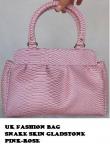 SOLD-UK Fashion Handbags - SnakeSkin Gladstone - Pink-Rose