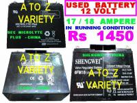 USED  SEALED MAINTAINANCE FREE 12 VOLT - 18 AMP - BATTERIES  - Rs 1450 - delivey any where in pakistan - Brands - MICROLYTE PLUS - LEOCH - SHENGWEI - AVON PLUS - Etc CHINA TAIWAN HK -KARACHI ISLAMABAD QUETTA PAKISTAN MR. HAMMAD 03002529922