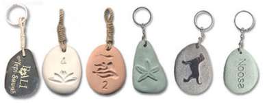 Bali Engraved River Stone Keychain - Small Size